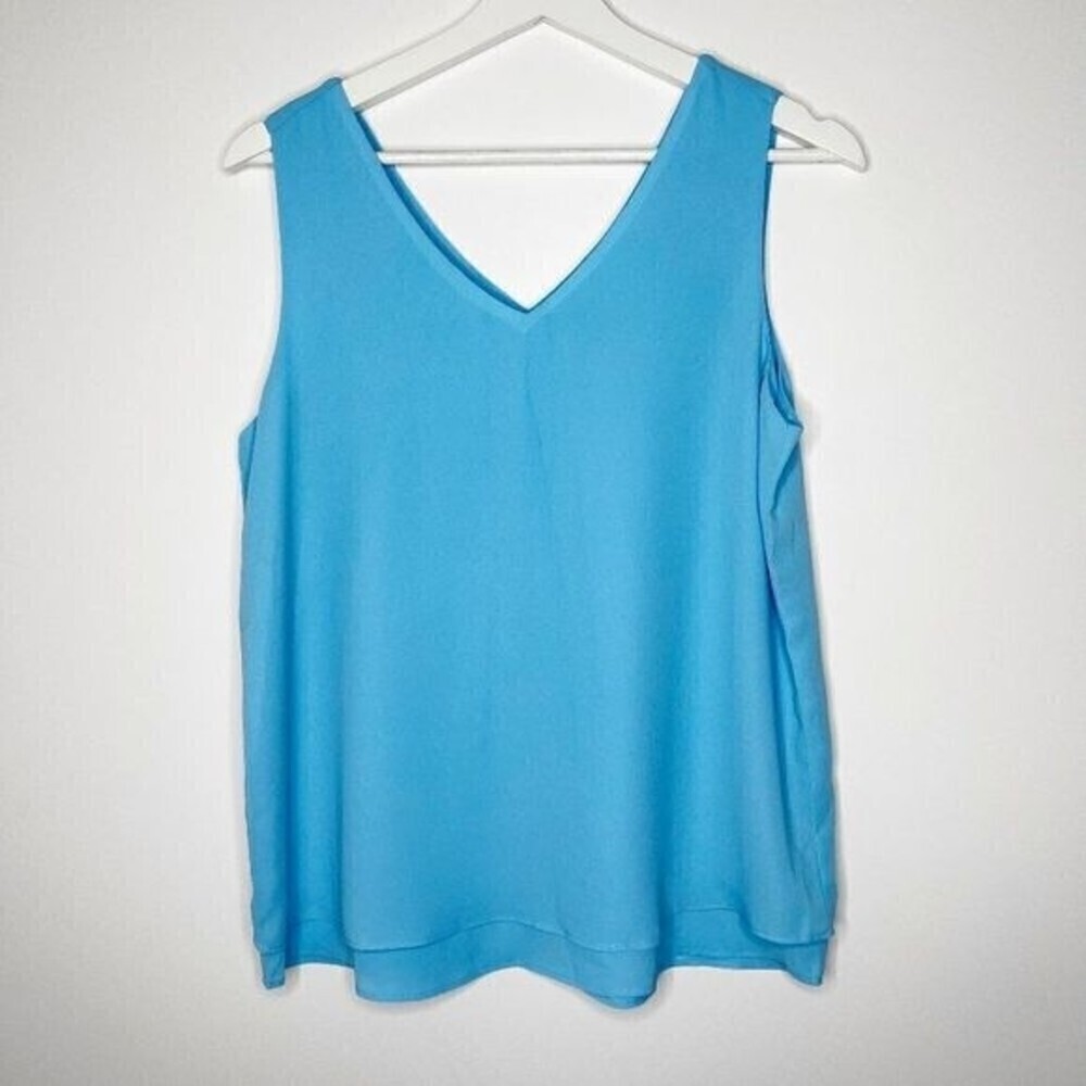 ANN TAYLOR Blue Sleeveless Double V Neck Blouse